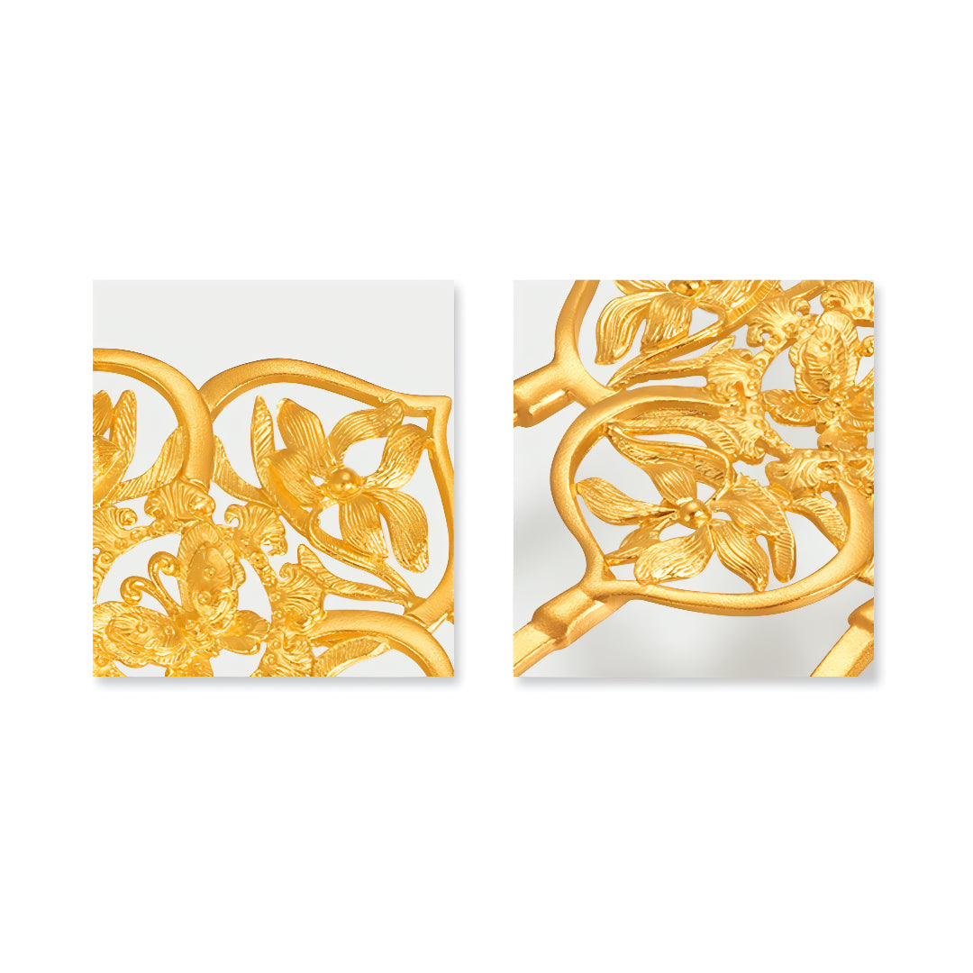 24k Gold Flower Lotus Hand-Carved Hairpin Hair Bun Stick