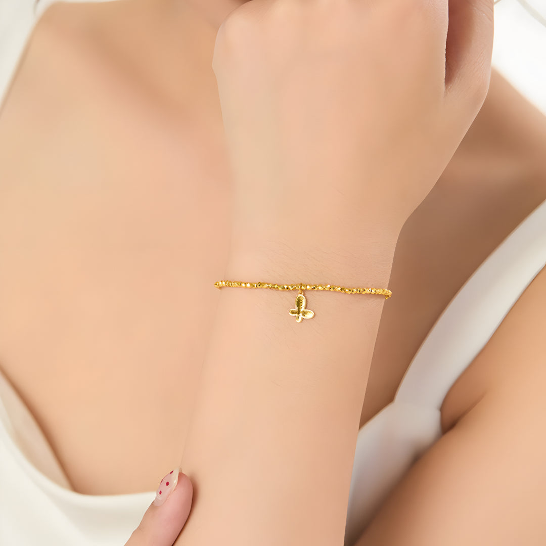 24K Real Gold Butterfly Charm Beads Bracelets
