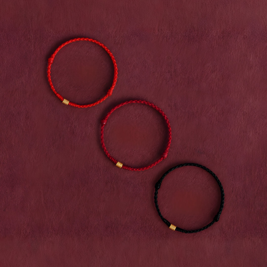 24k Solid Gold 999 Gold Round Circle beads Red Rope Braided Bracelet Men and Women Bracelet