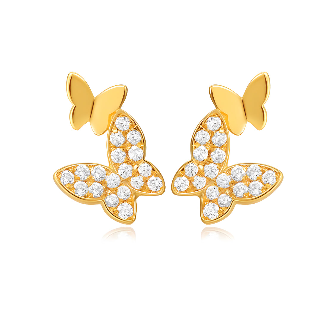 18k Double Butterfly Pure Gold Stud Earrings - Gypsophila Co.