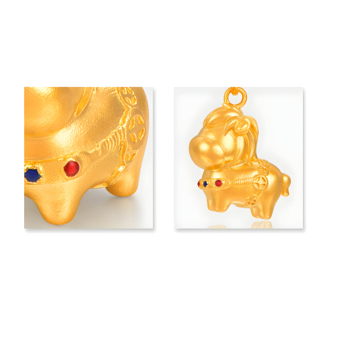 24k Real Gold Zodiac Year of Horse Enamel Pendant