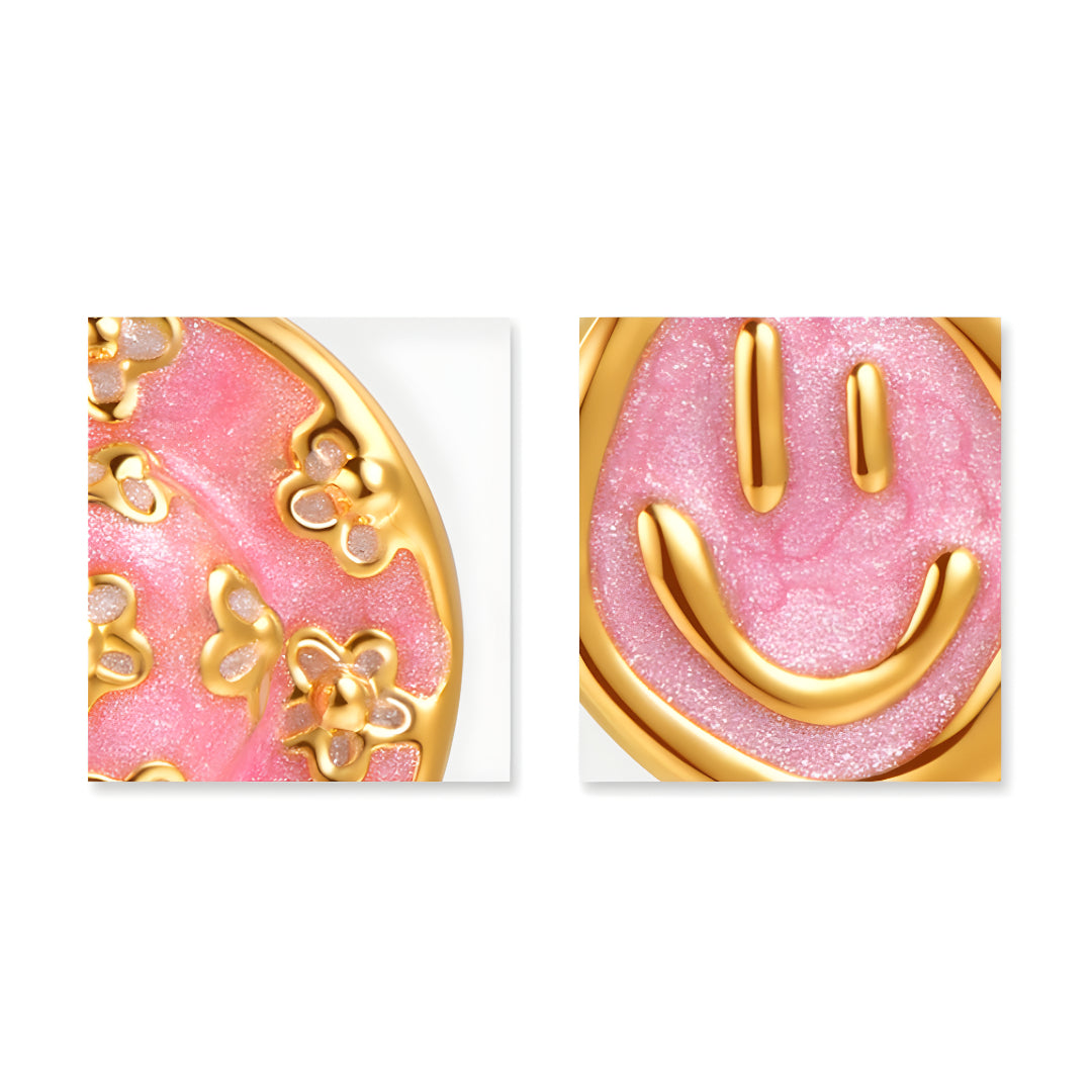 24K Pure Gold Pink Enamel 5D Hard Gold Dog Happy Face Bow and Perfume Bottle Charm D.I.Y Pendant - Gypsophila Co.