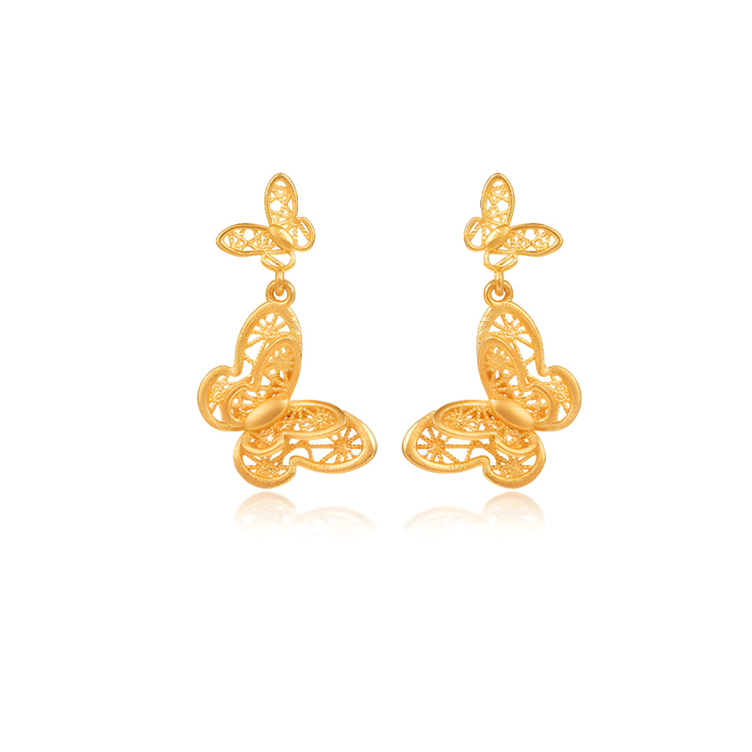 24K Real Gold Butterfly Elegant Detail Stud Earrings