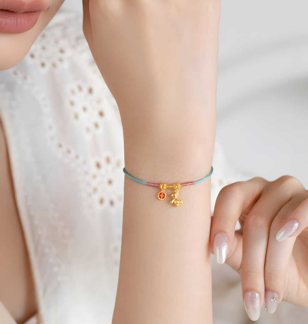 24k Gold Horse Pendant Enamel charm Rope Braided Bracelet - Gypsophila Co.