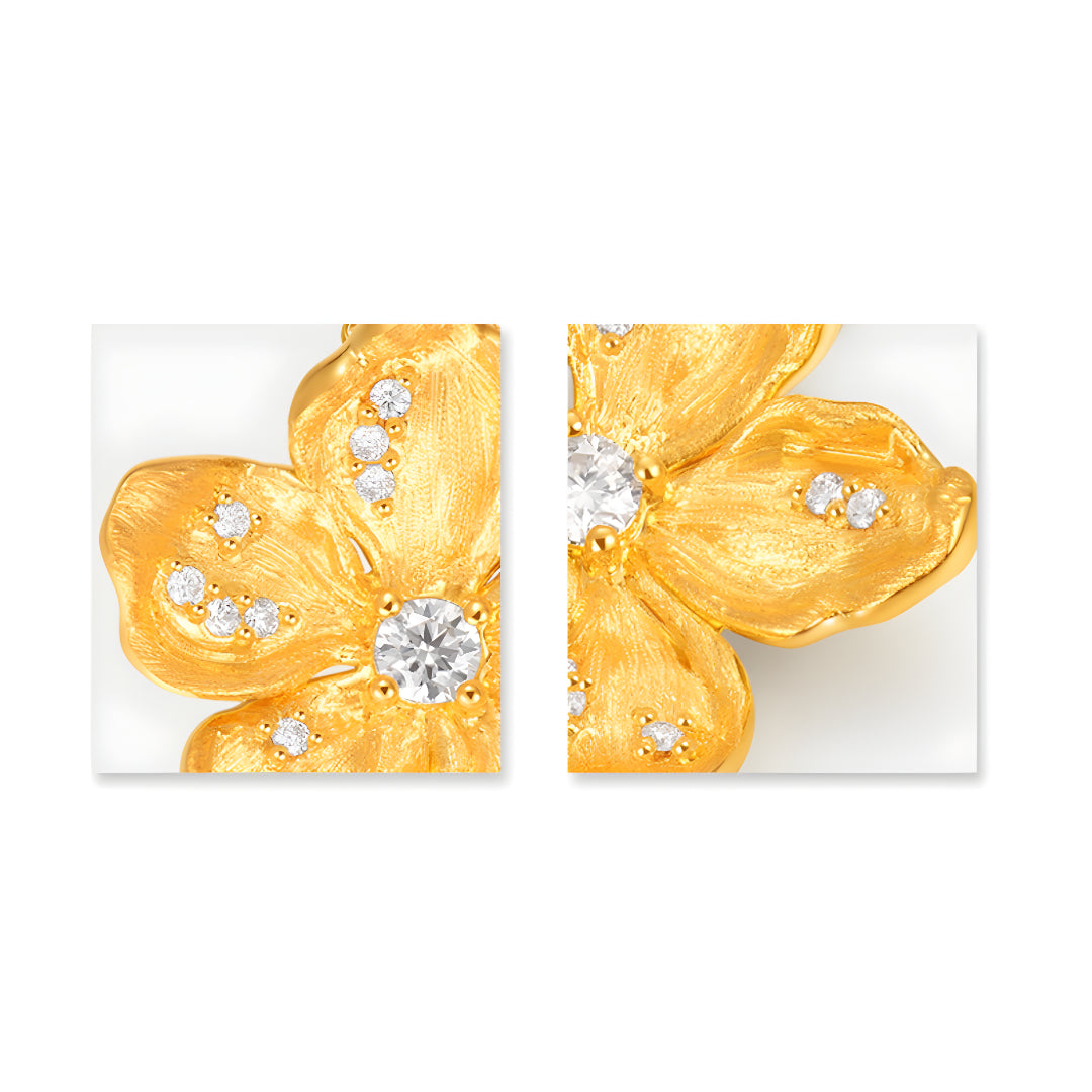 24K Pure Gold 5D Stylish Brushed Gold Flower Pendant - Gypsophila Co.