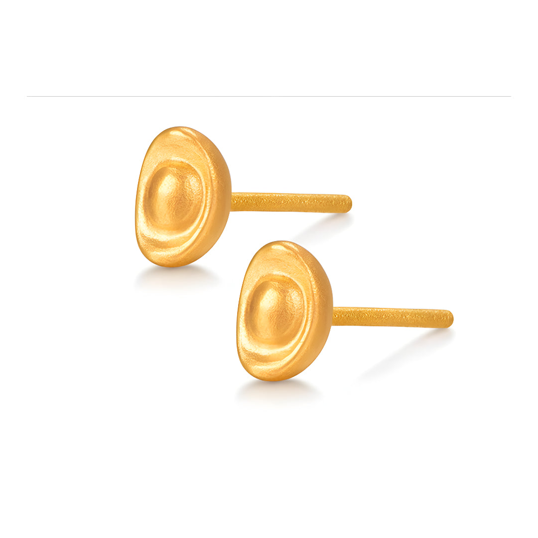 24k Pure Gold Yuanbao Lucky Stud Earrings