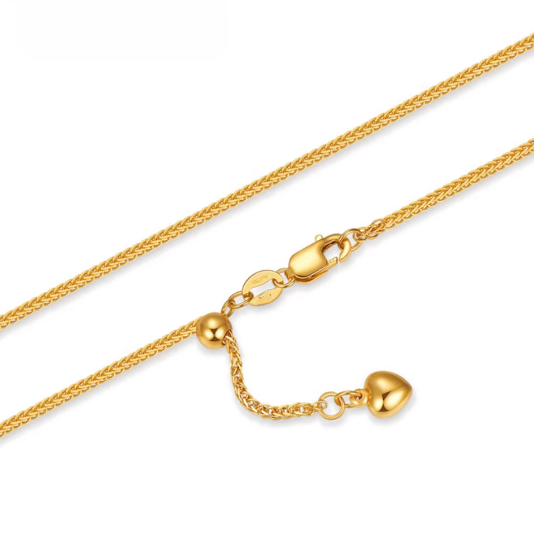 24K Real Gold Chopin Sweater chain Necklace Pull-out Adjustable Length