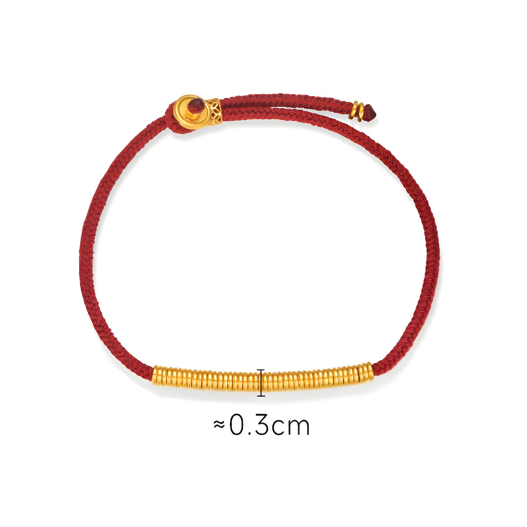 24K Real Gold Beads Charm Red Braided Rope Bracelet Bring Good Luck and wealth