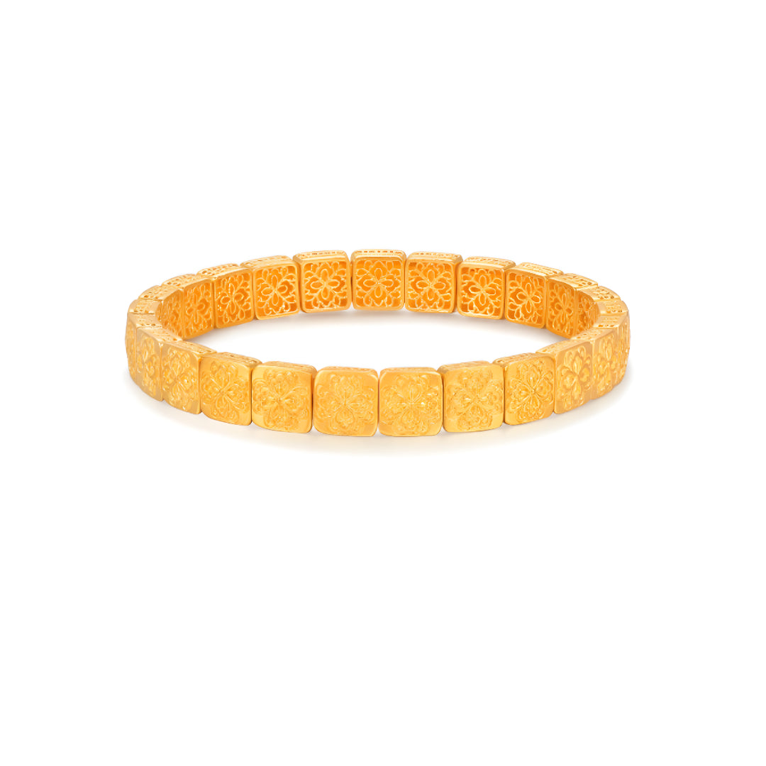 24K Pure Gold Square Carved Bracelet - Gypsophila Co.