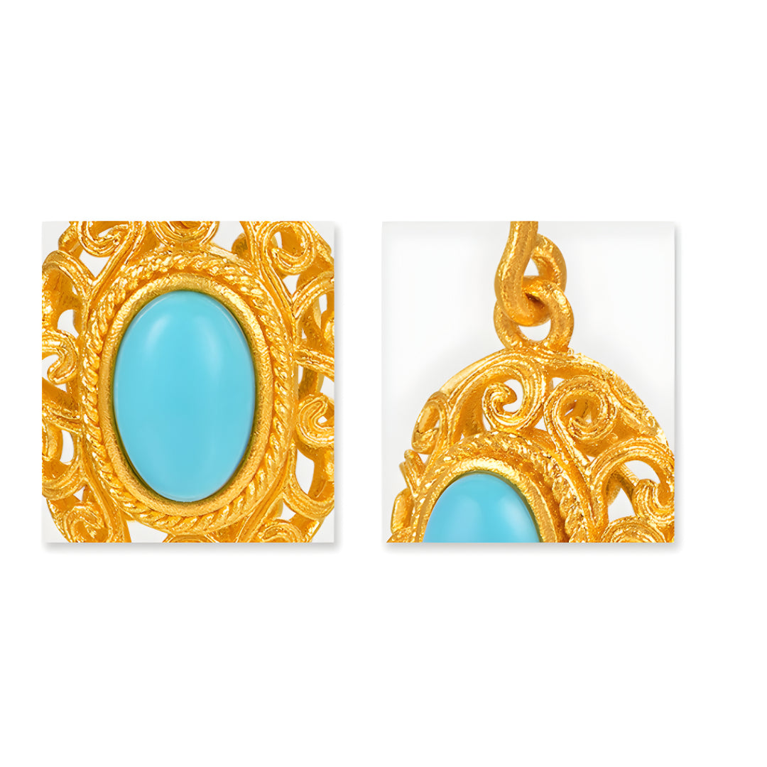 24K Gold Retro Rococo Style Turquoise Hoop Earrings - Gypsophila Co.