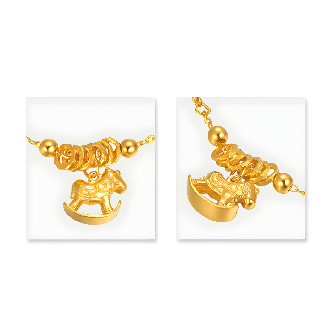 24K Pure Gold 5G Gold Pendant Trojan Rocking Horse Bracelet Bring Wealth - Gypsophila Co.