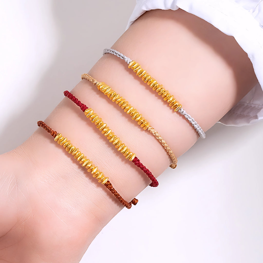 24k Pure 999 Gold Lucky Beads with Red Rope Bracelet