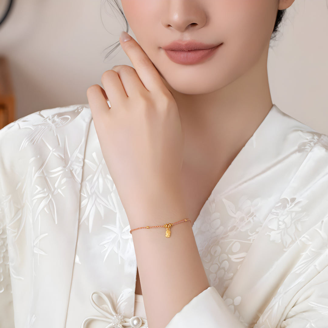 24k Pixiu Charm Bring Luck and Wealth Rope Braided Bracelet - Gypsophila Co.