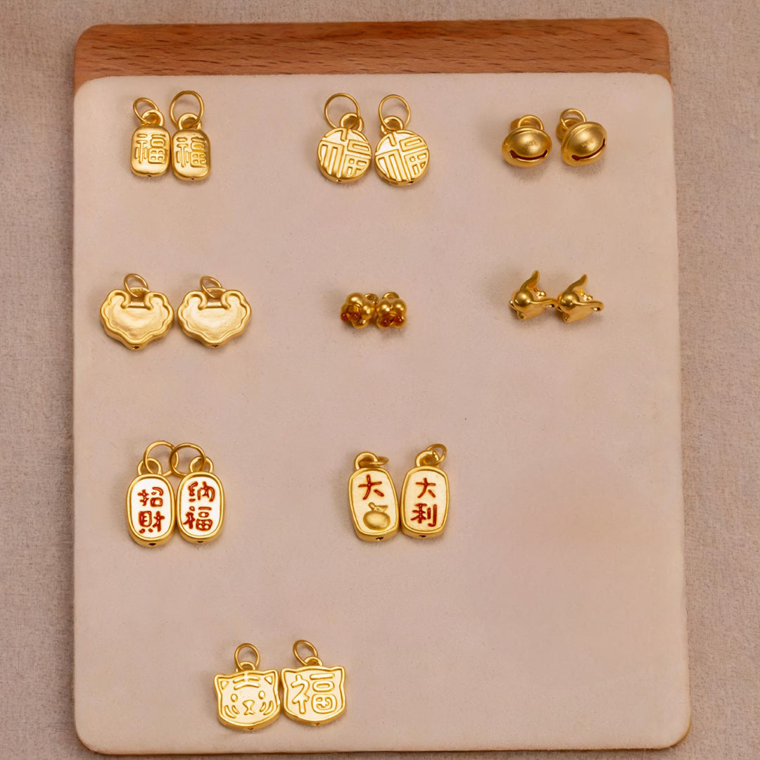 24k Pure 999 Gold Lucky Chinese Blessing Charm
