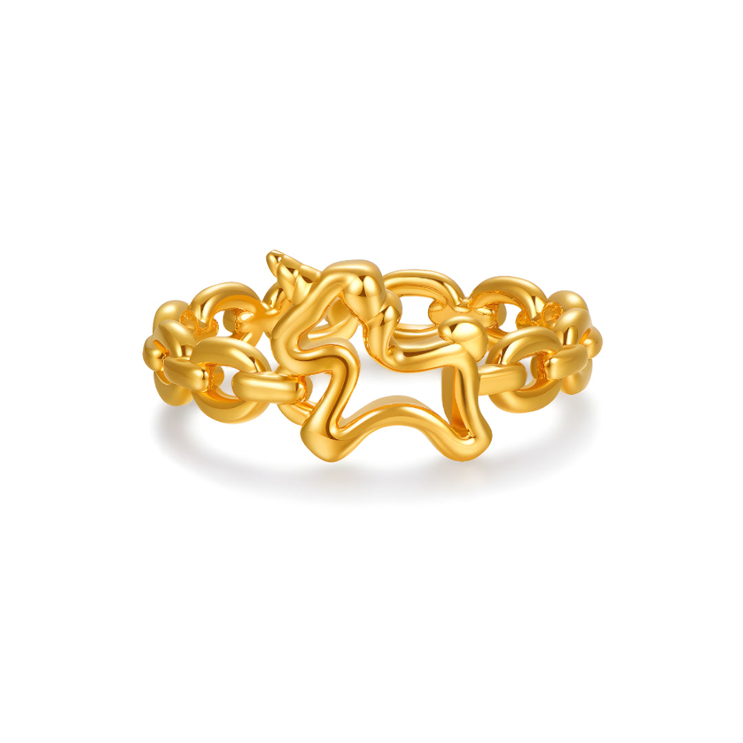 24K Pure Gold Unicorn 5D Playful Cute Chain Link Ring - Gypsophila Co.