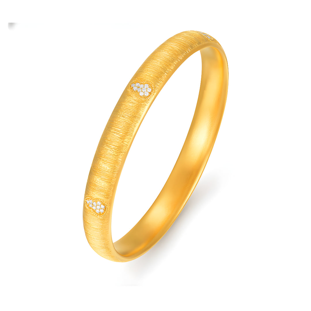 24K Real Gold Lucky Moissanite Gourd Brushed Pattern Bangle Cuff Bracelet - Gypsophila Co.