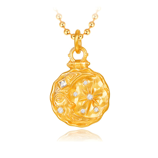 24K Real Gold Moon Gold Coin Pendant Ancient Style Star and Moon Pendant