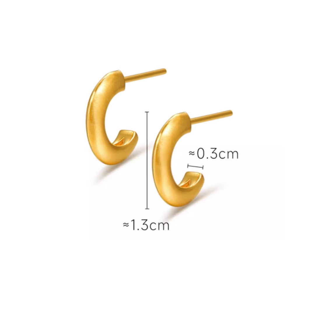 24K Real Gold Half C shape Stud Earrings