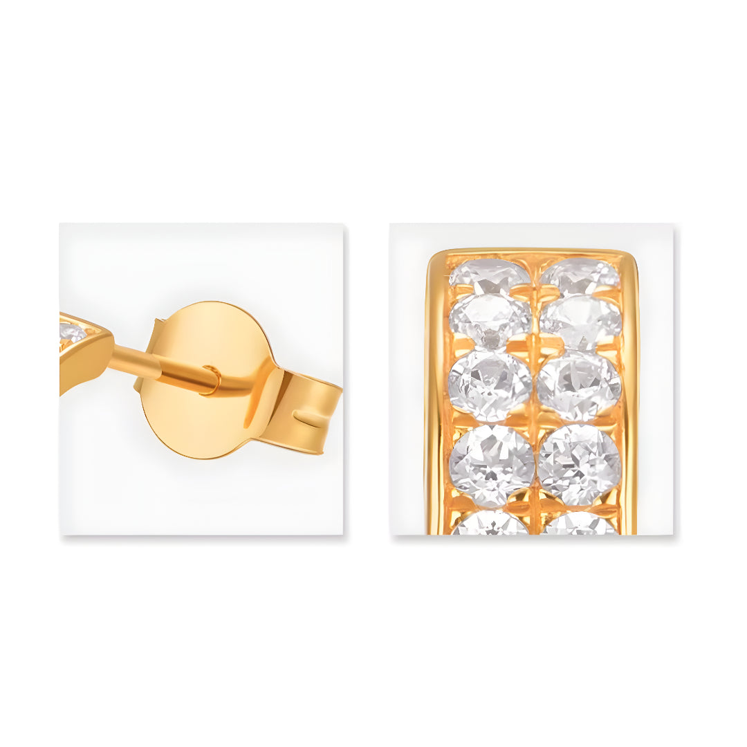 18K Gold Inlaid Zircon Stud earrings with stylish half-circle design shining Earrings