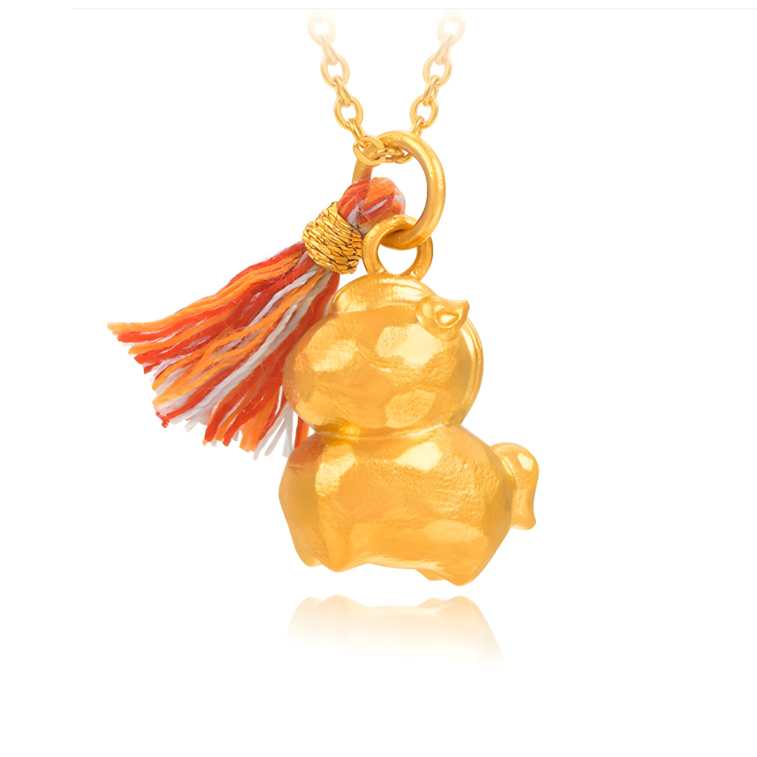 24k Real Gold Zodiac Year of Horse with Tassel Pendant