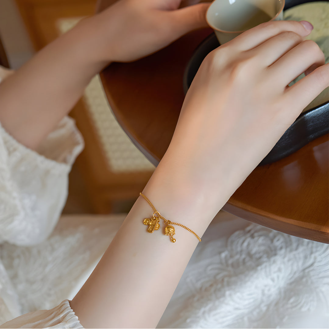 24k Real Gold Seven Treasures Exquisite Gold Pendant Blessings Charm D.I.Y