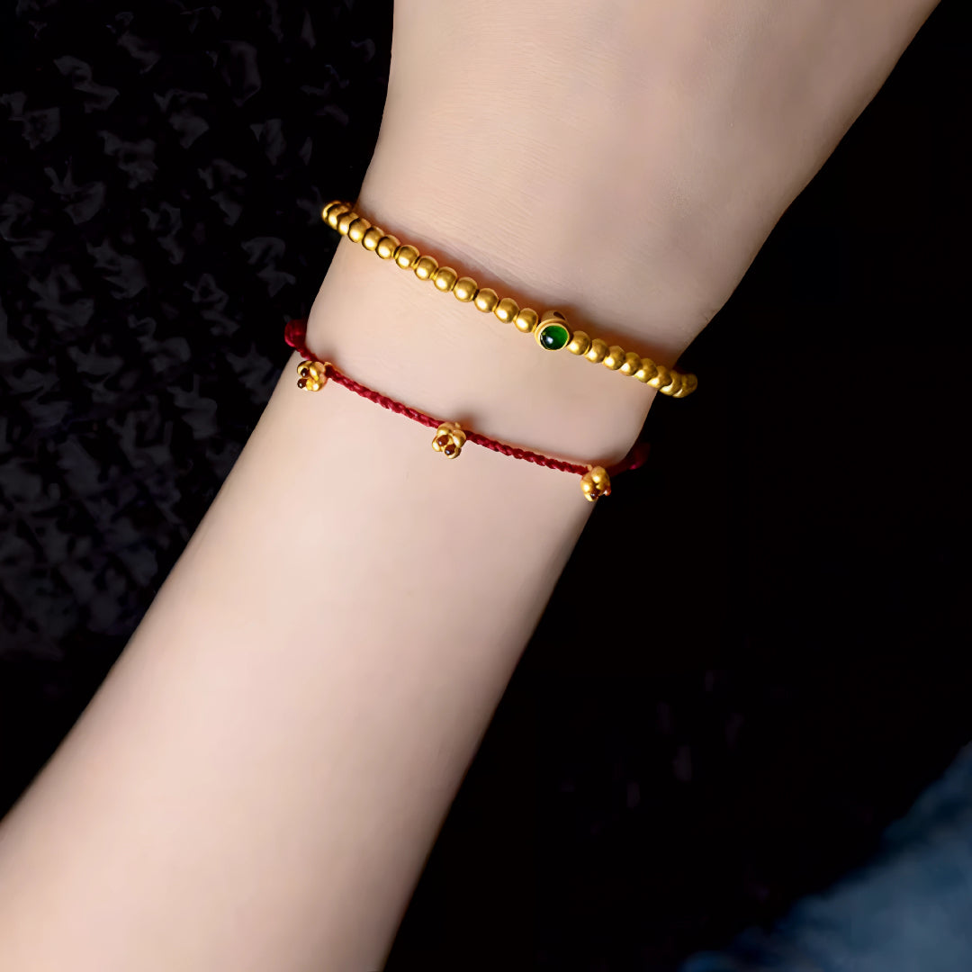 24k Pure 999 Gold Osmanthus fragrans Small Flower Charm with Red Rope Bracelet