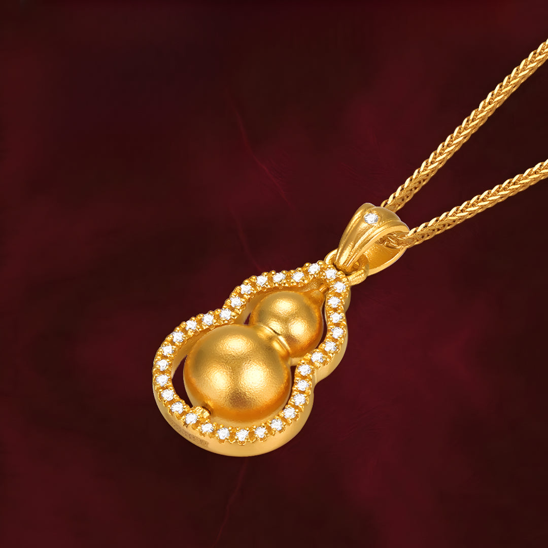 24K Pure Solid Gold Gourd Lucky Pendant - Gypsophila Co.