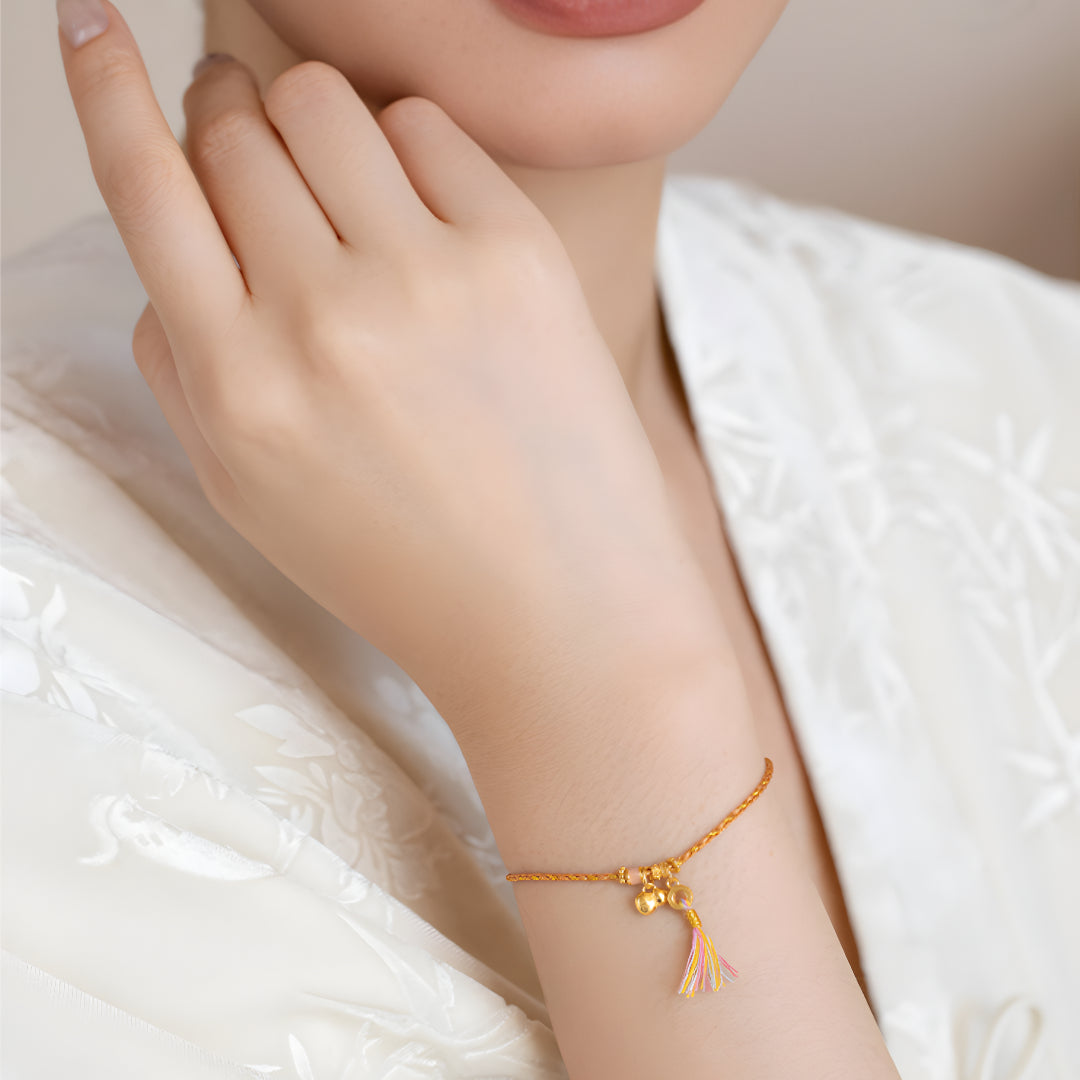 24K Gold Charm Gourd bring Luck Braided Adjustable Bracelet - Gypsophila Co.