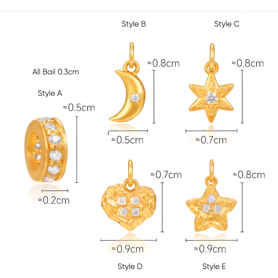 24K Pure Gold Moon Heart Star Charms Pendant - Gypsophila Co.