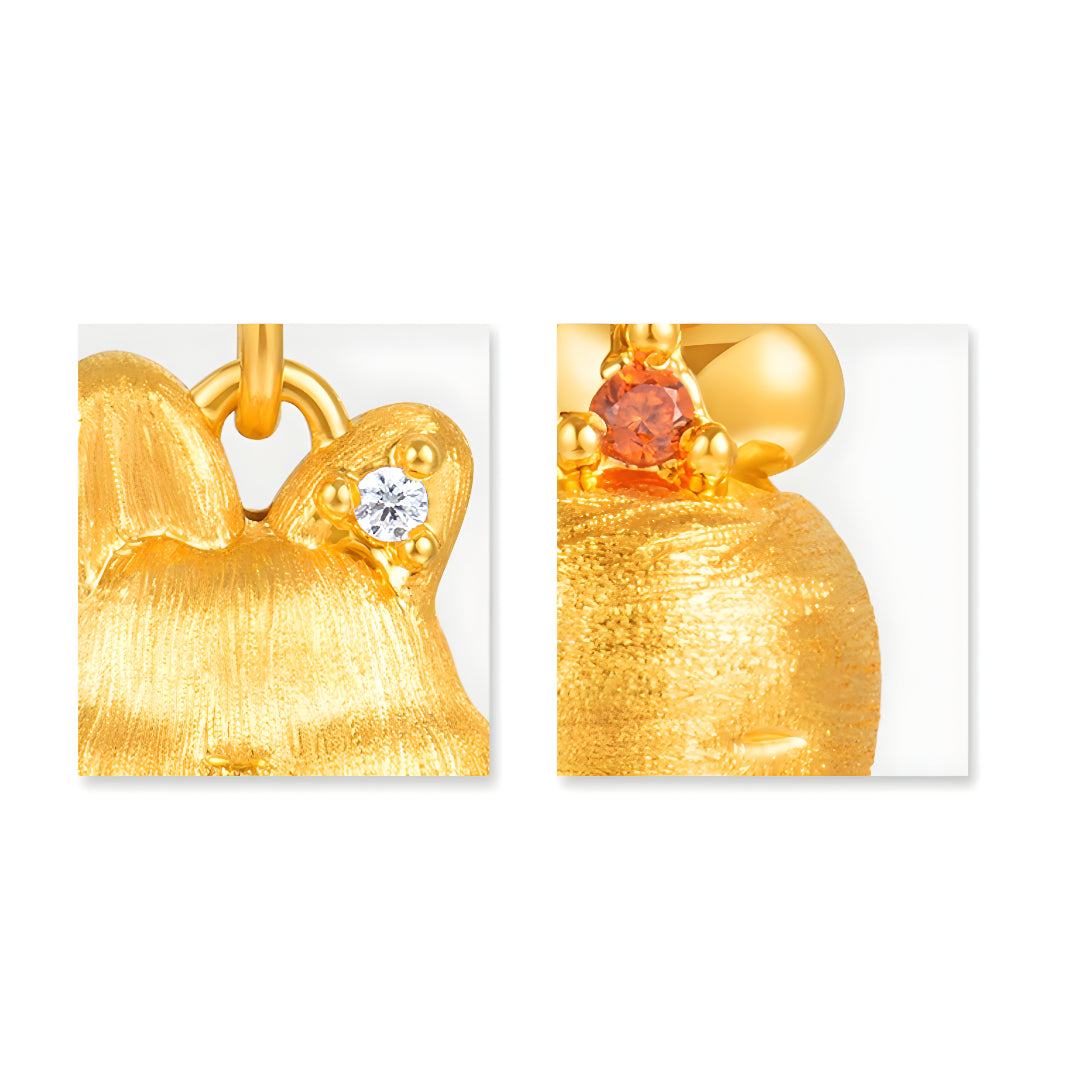 24k Pure Gold Cute Rabbit Bunny and Carrot 5D Pendant Charm - Gypsophila Co.