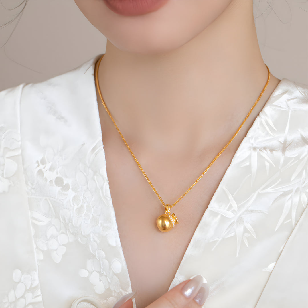 24K Pure Gold Lucky Wealth Money Bag Pendant - Gypsophila Co.