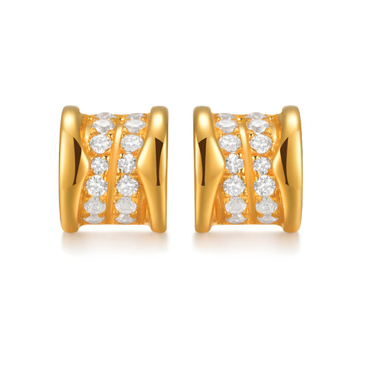 18K Real Gold Fashionable Wave Pattern Geometric Inlaid Zircon Stud earrings - Gypsophila Co.