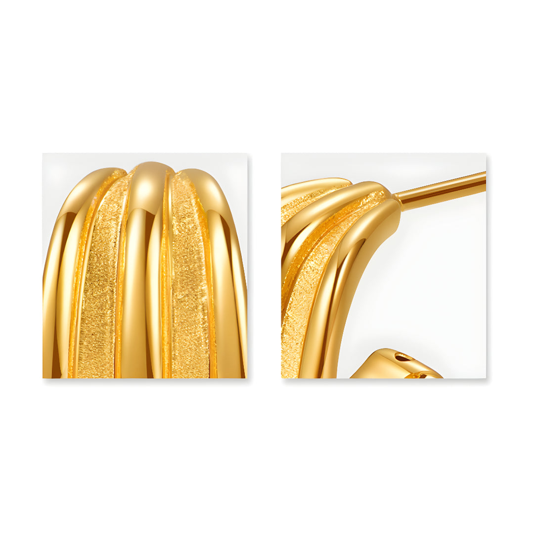 24K Pure Gold Ball Earrings 5D Hard Gold Hoop Earrings - Gypsophila Co.