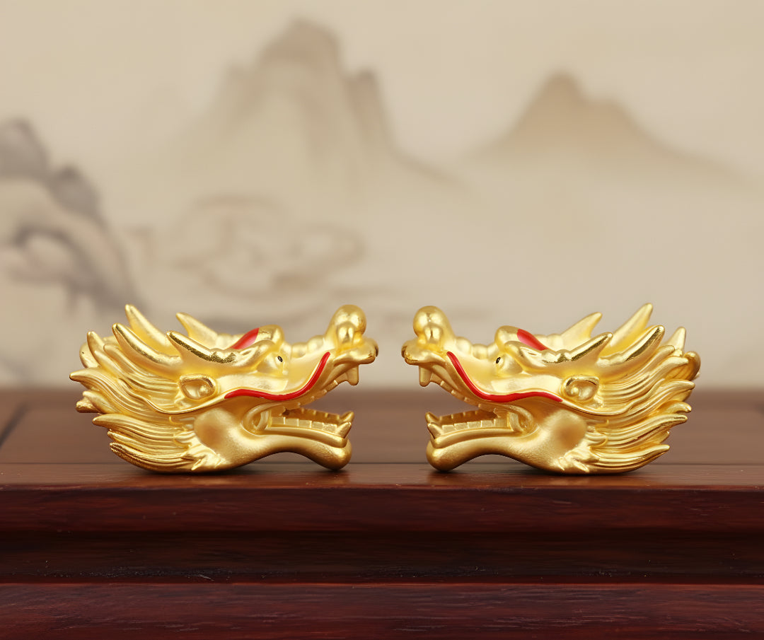 24K 999 Pure Gold 3D Hard Gold Zodiac Dragon Head Good Luck Charm D.I.Y Pendant