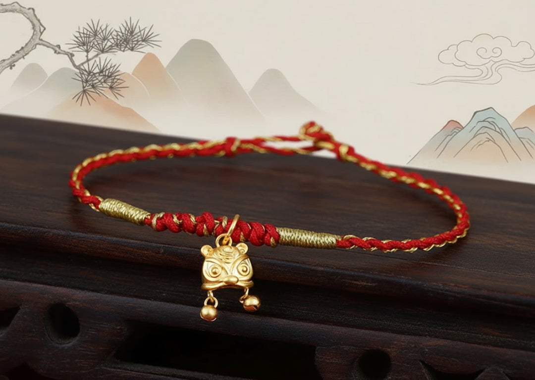 24K 999 Pure Solid Gold Handmade Tiger Head Cap Hat Pendant D.I.Y for Newborn Safe and Happy