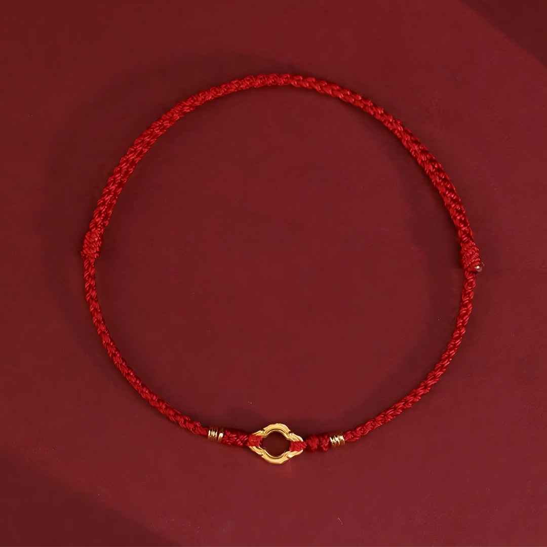 24k Solid 999 Gold Blessing Auspicious Cloud Pendant with Red String Braided Rope Bracelet for Good Luck
