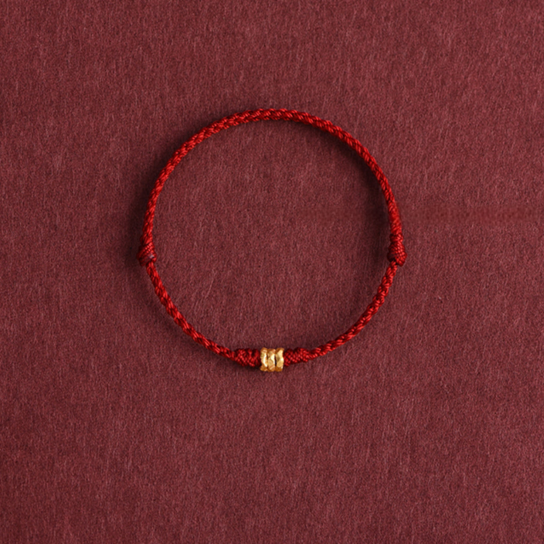 24k Solid 999 Gold Beads Red Rope Bracelet for Men and Women Blessing and Peace Braided Bracelet