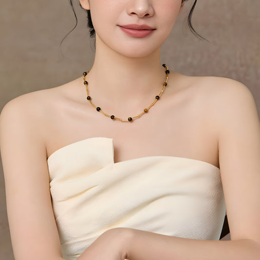 24K Pure Gold Maillard Beads Handmade Golden Tiger Eye Stone necklace - Gypsophila Co.