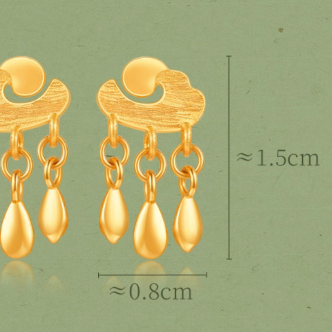24K Real Gold Clouds and Raindrops Stud Earrings