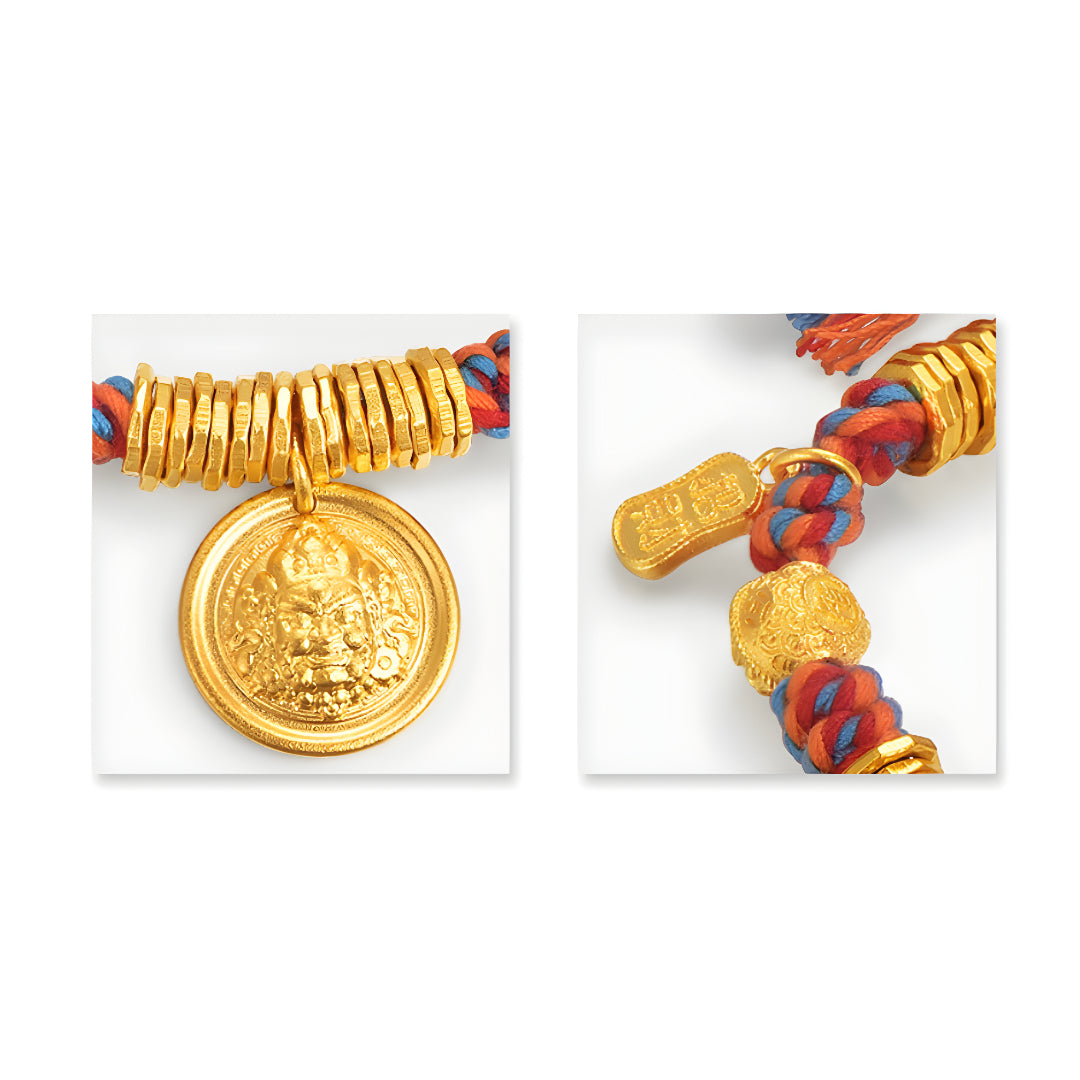 24K Pure Gold Dunhuang God of Wealth Gold Pendant Braided Rope Bracelet - Gypsophila Co.