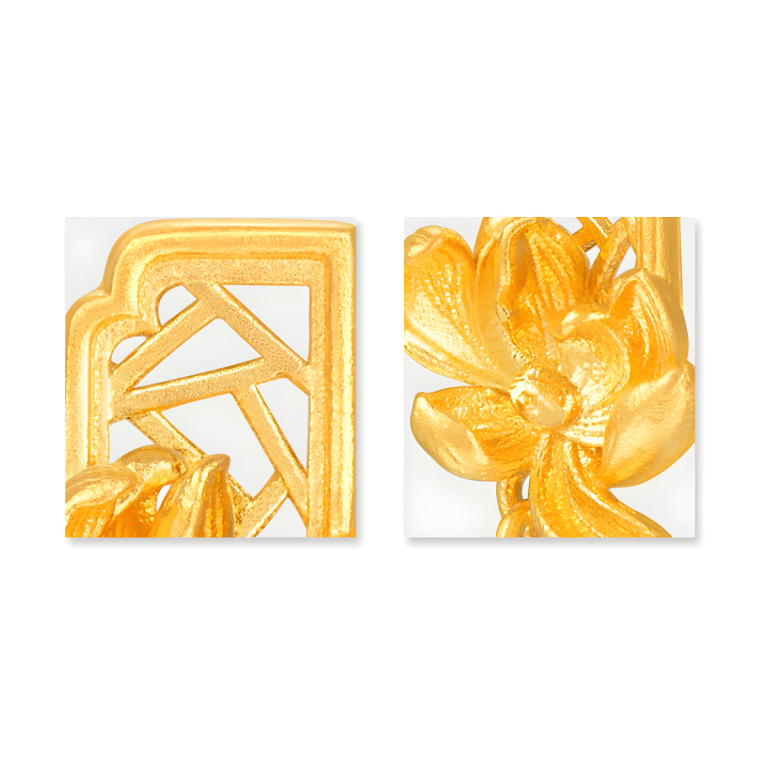 24K Pure Earrings Anicent Style Window Art Lotus Stud Earrings - Gypsophila Co.