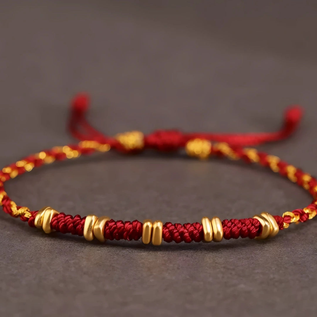24k Solid 999 Gold Blessing Beads with Red String Braided Rope Bracelet and Anklet for Good Luck