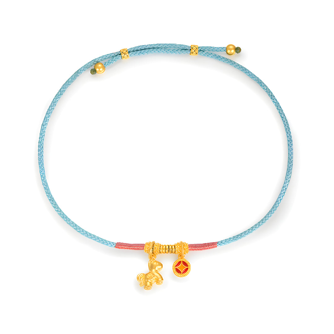 24k Gold Horse Pendant Enamel charm Rope Braided Bracelet - Gypsophila Co.