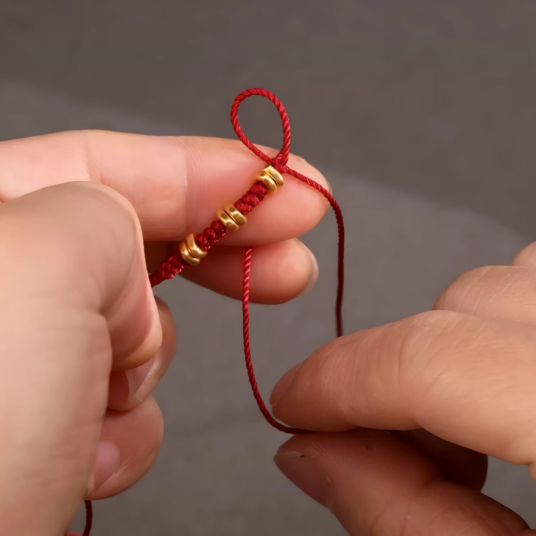 24k Solid 999 Gold Blessing Beads with Red String Braided Rope Bracelet and Anklet for Good Luck