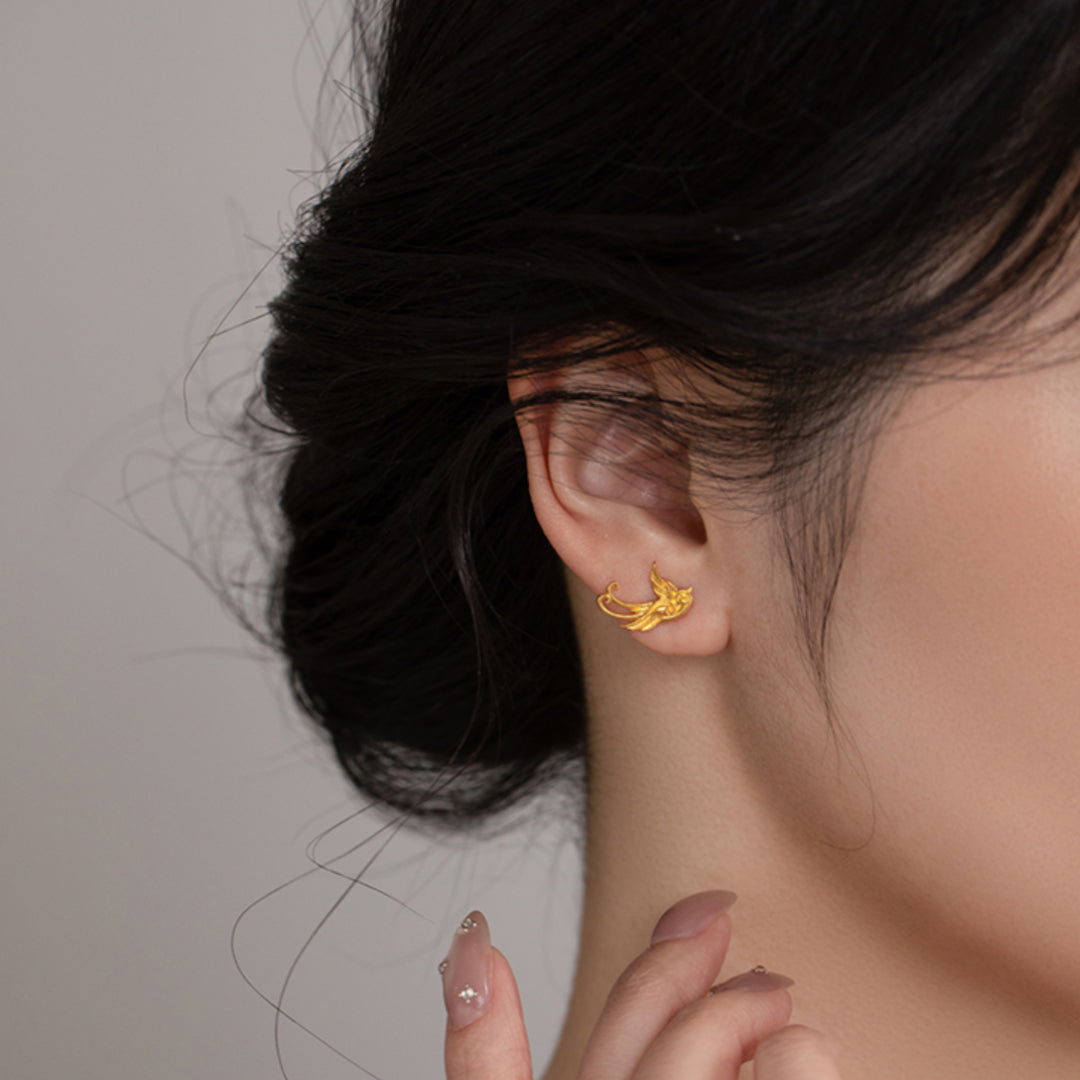 24K Pure Gold Swallow Bird Stud Earrings