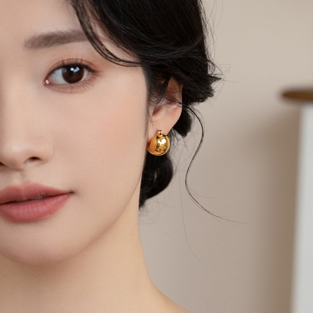 24K Pure Gold Ball Earrings 5D Hard Gold Hoop Earrings - Gypsophila Co.