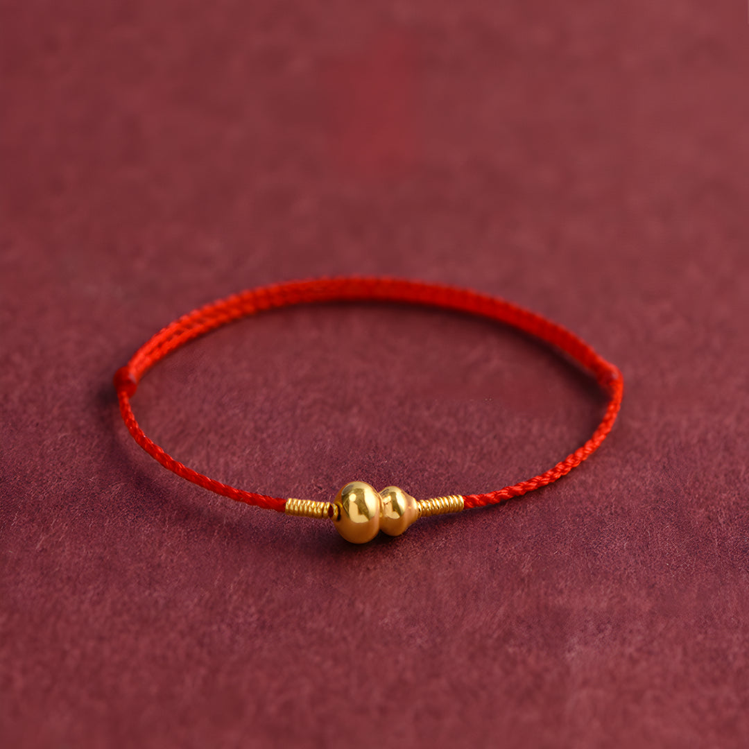 24k Solid 999 Gold Lucky Gourd Red Rope Bracelet for Men and Women Blessing and Peace Braided Bracelet