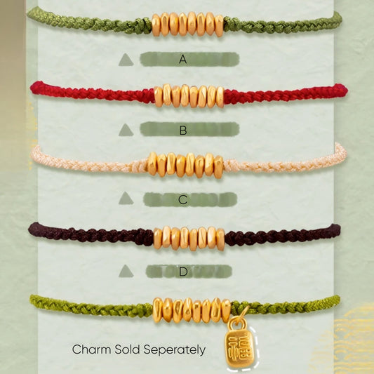24k Pure 999 Gold Lucky Beads with Red Rope Bracelet