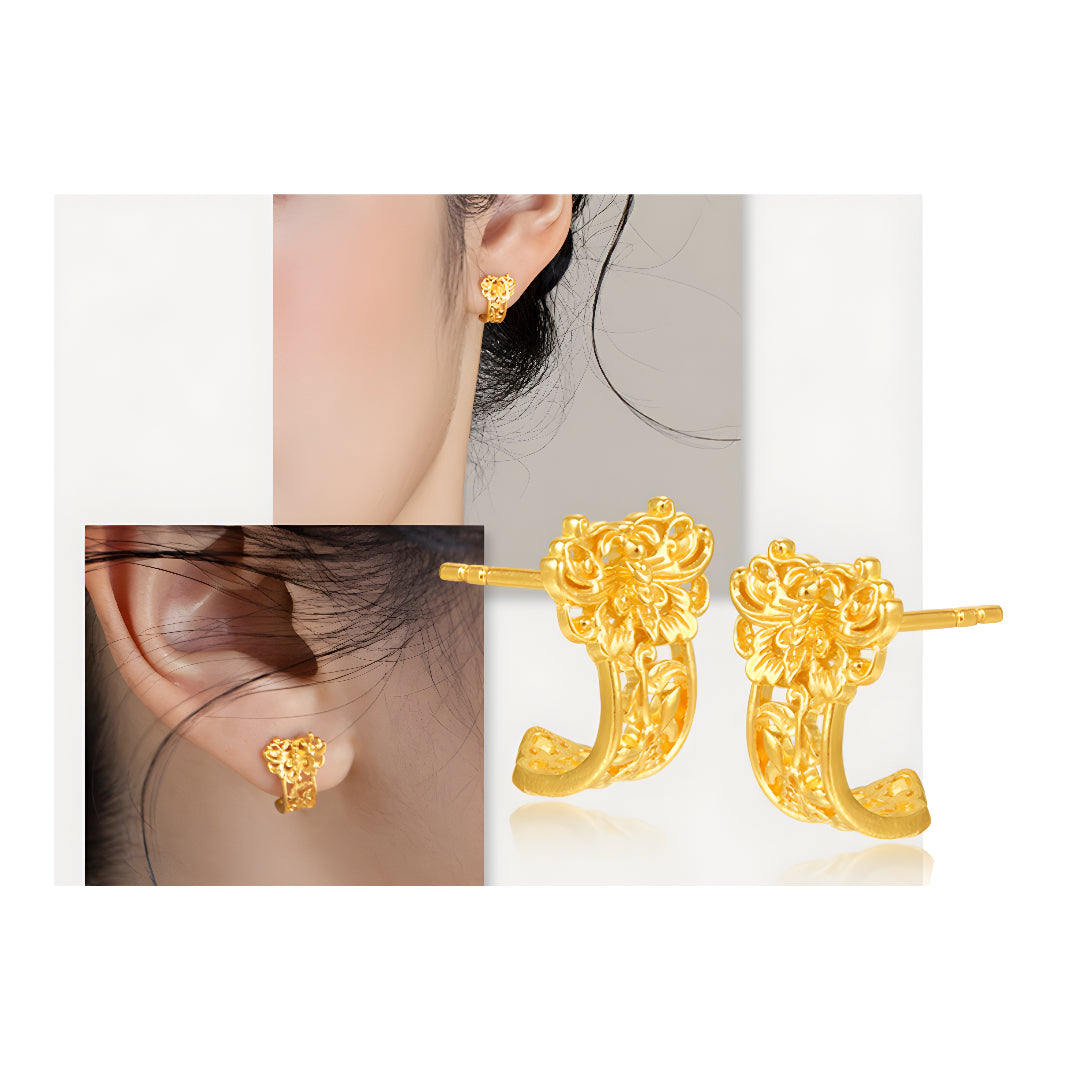 24K Pure Gold Handmade Butterfly Orchid Flower Stud Earrings - Gypsophila Co.