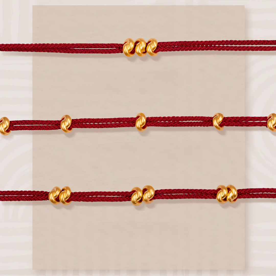 24k Pure 999 Gold Lucky Beads Tie the Knot with Red Rope Bracelet